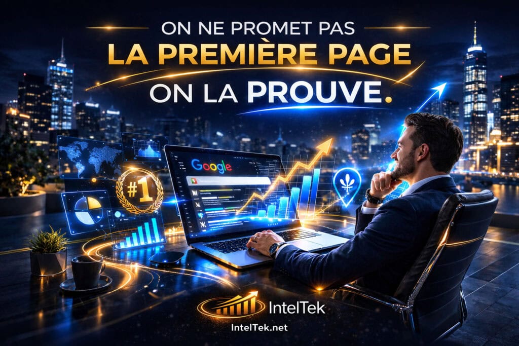 Étude de cas SEO IntelTek montrant un client en première page Google au Québec après 4 mois