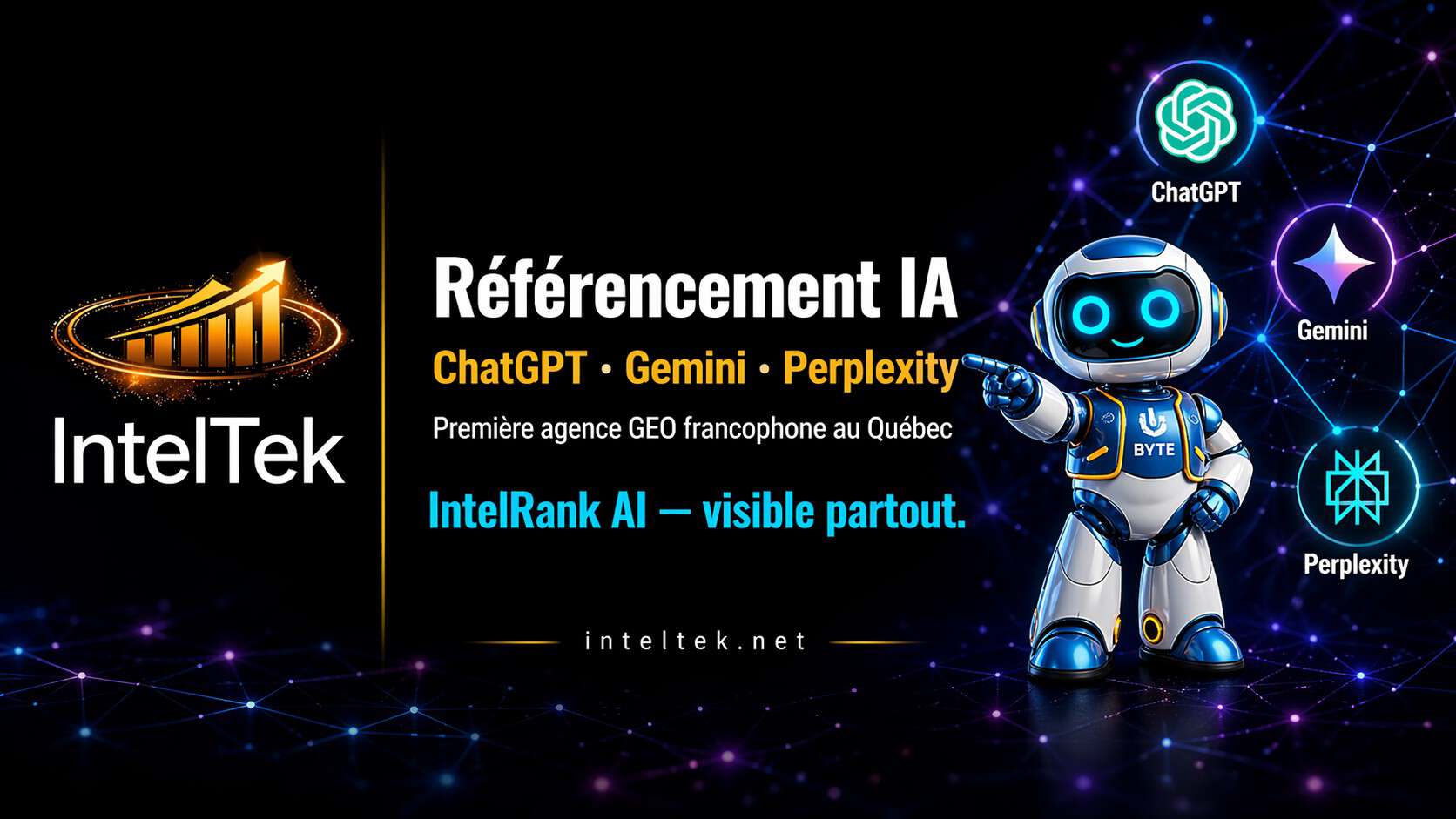 Référencement IA Québec — PME visible dans ChatGPT avec IntelRank AI par IntelTek