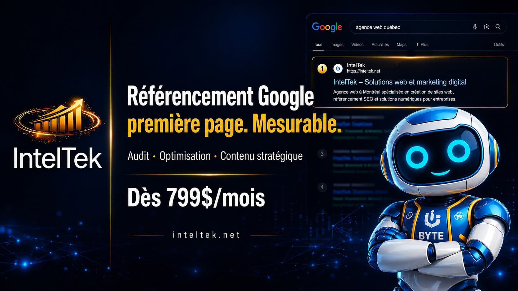 Service SEO au Québec – référencement Google première page pour PME par IntelTek, dès 799$/mois