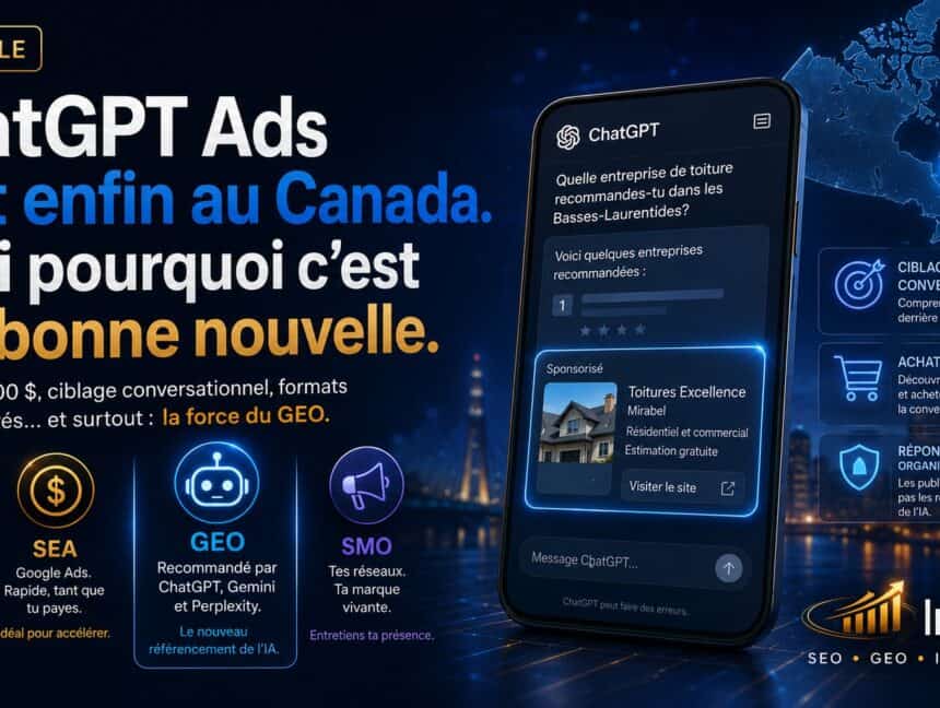 La pub vient d&rsquo;arriver dans ChatGPT au Canada : 50 000 $ pour entrer — ou 0 $ pour être recommandé