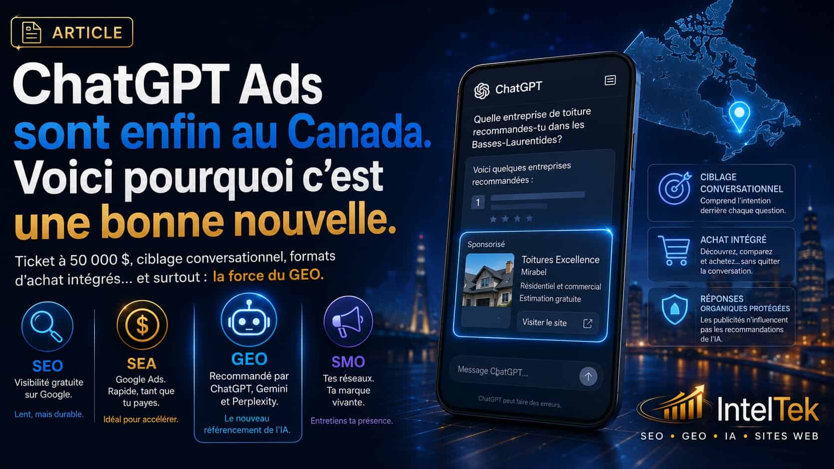 La pub vient d&rsquo;arriver dans ChatGPT au Canada : 50 000 $ pour entrer — ou 0 $ pour être recommandé